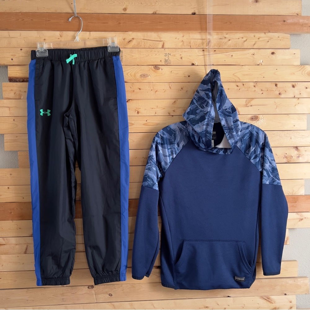 Bundle Children Boys Pullover Blue Hoody PullOn Activewear Pants kids size 14/M